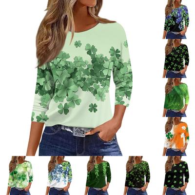 Женские топы с рукавами 3/4, цветочный принт, винтажная мода, повседневные свободные рубашки с круглым вырезом больших размеров