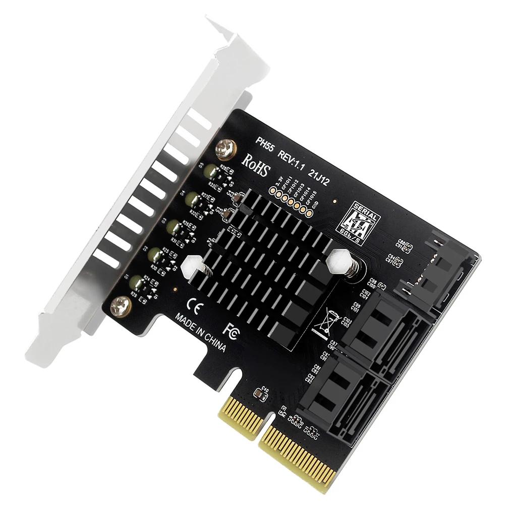 Карта расширения PCIe на 5 портов SATA3.0 с поддержкой каскадного Trim, адаптер-карта расширения PCIe X4 на SATA3.0 для Windows/Linux/Mac OS