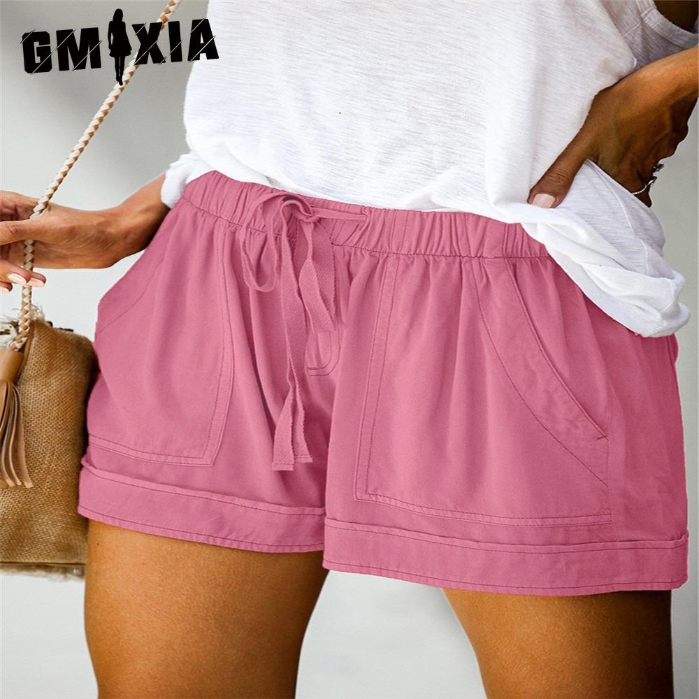 GMXIA Женские повседневные свободные шорты большого размера с эластичной талией и карманами