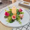 Artificial Rose Candle Ring Wreath Faux Silk Floral Wedding Centerpiece Rustic Fake Rose Candle Holder for Christmas Home Table Decor