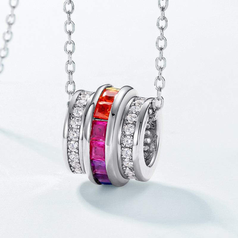 Rainbow Zircon Necklace - Women's S925 Silver Colored Gem Clavicle Chain European & American Fashion