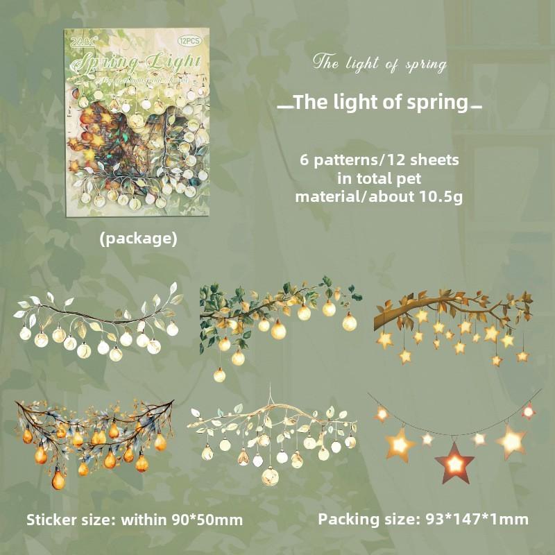 12pcs/pack PET Aesthetics Lantern Stickers Shell Light DIY Scrapbooking Collage Stationery Decor Junk Journal Sticker