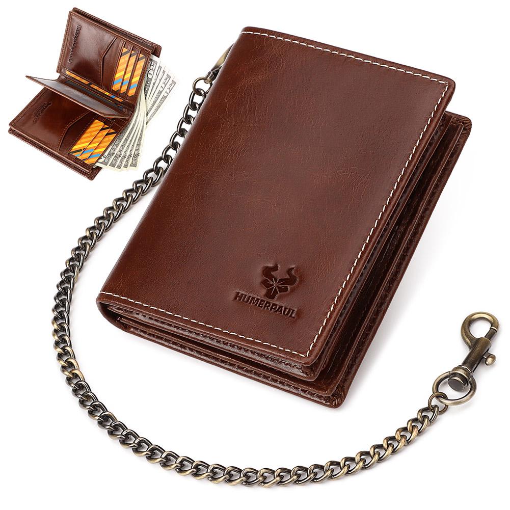 Humerpaul Genuine Leather Men Wallet Rfid Slim Card Holder with Anti-lost Pocket