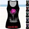3D Print Rose for Women Workout Patchwork Stripes Printed Summer Sport Shirts Plus Size Vests