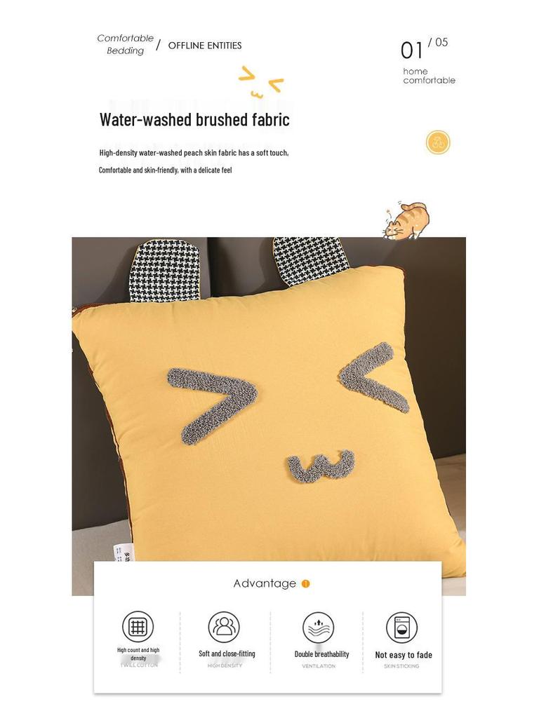 Подушка-плед для кошек Four Seasons, приятная к коже - 3D вышивка, цвет «каменный серый», стиранный хлопок