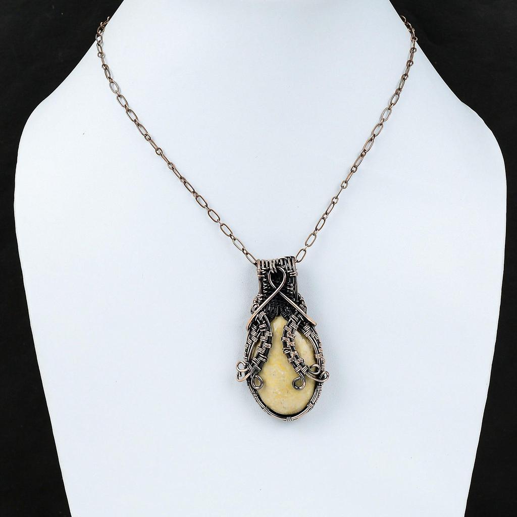 Подвеска из ископаемого коралла, подвеска из медной проволоки, совершенно новая подвеска, драгоценный камень, медные украшения, подвеска ручной работы, подарок для женщин, ювелирные изделия из проволоки