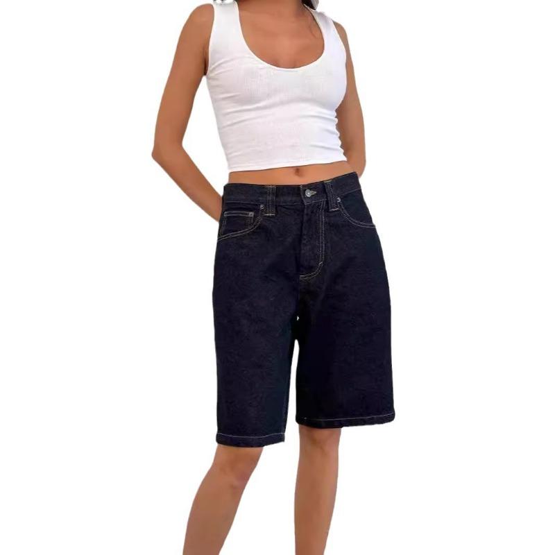 Women's Loose Non Stretch Vintage Denim Midi Pants 7 Pants
