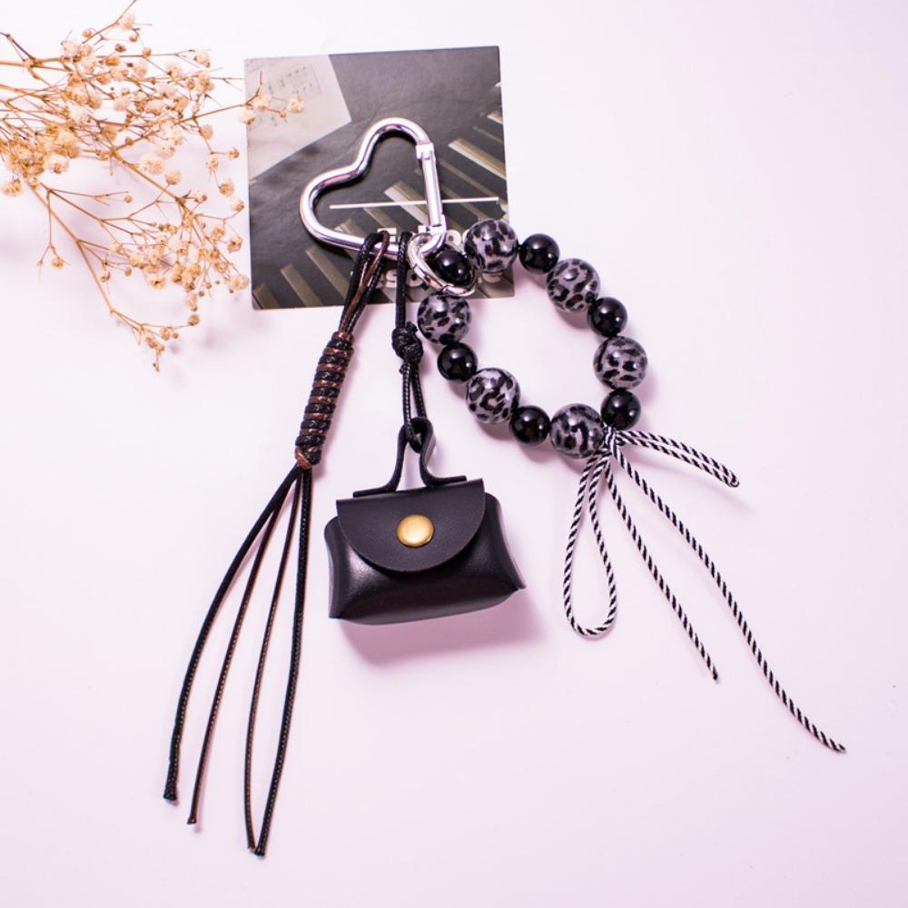 Leather Rope Luxury Bag Key Chain Leopard Print Car Key Ring Hanging Accessory