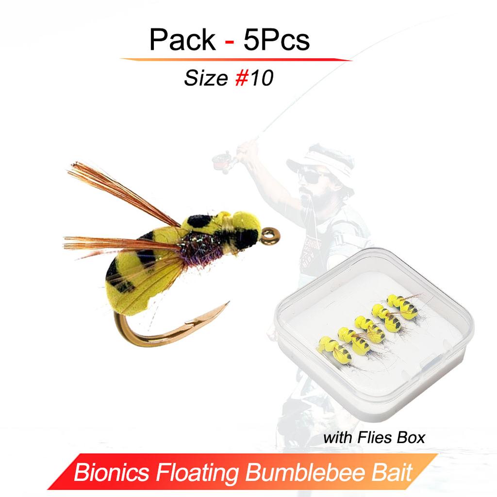 5/10Pcs/With Flies Box-Dry Fly Floating Bumblebee Fishing For Carp/Trout Fly Lure Bait Carbon Steel Hook-Size#10