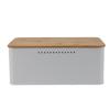 Bread Box Storage Bin with Bamboo Lid Grid Pattern Vent Holes Large Capacity Rectangle Bread Keeper