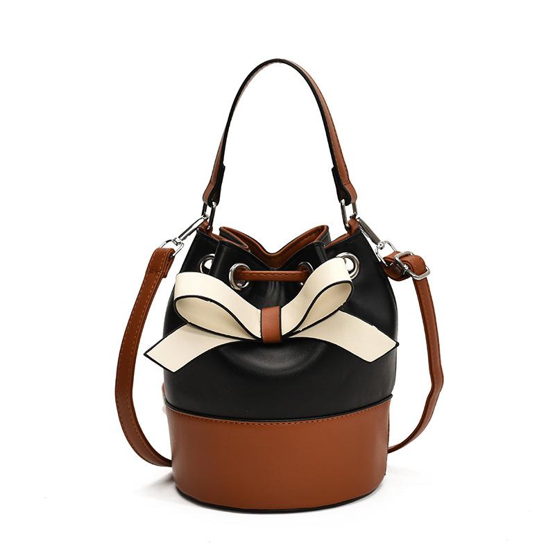 Сумки Сумка Женская 2025 Новая Модная Мода Контрастный Цвет Сумка-Ведро на Шнурке Осенняя Текстурированная Сумка-Мессенджер