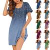 Womens Summer Dresses Short Sleeve Linen Casual T-Shirt Dresses Swing Beach Midi Dress Sundresses With Pockets