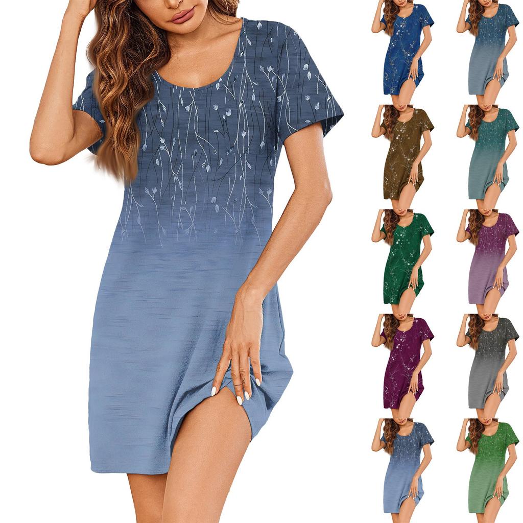 Womens Summer Dresses Short Sleeve Linen Casual T-Shirt Dresses Swing Beach Midi Dress Sundresses With Pockets
