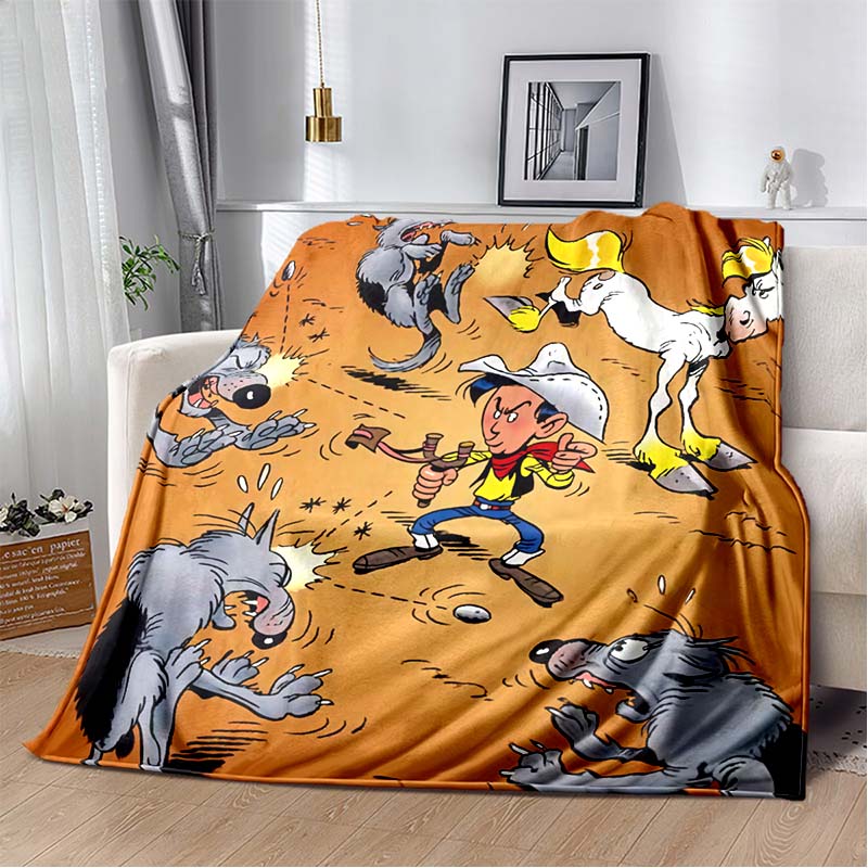 Lucky Luke Western Cowboy Flannel Blanket Cartoon Print Warm Sofa Throw Vintage Home Decor Gift For Comic Fans