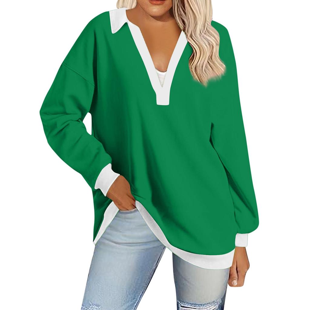 Женская однотонная толстовка с v-образным вырезом и длинными рукавами, повседневная толстовка с поясом