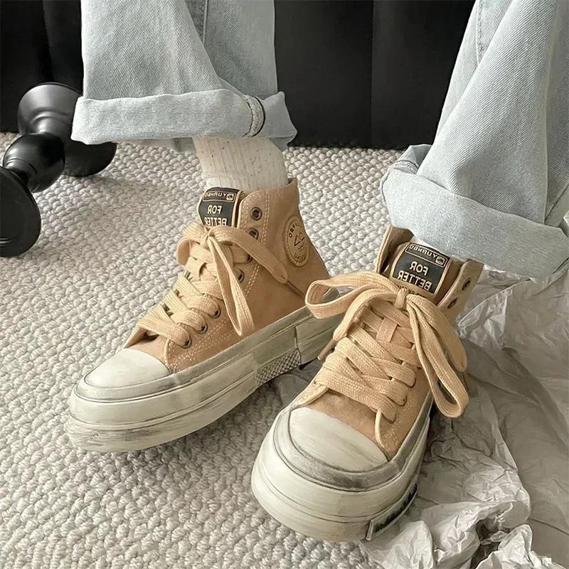 Кроссовки из парусины на платформе, плоские туфли, женская спортивная обувь, повседневная женская обувь 2024 года, трендовая осенняя дизайнерская обувь для ходьбы на шнуровке, новинка Mujer Zapatos