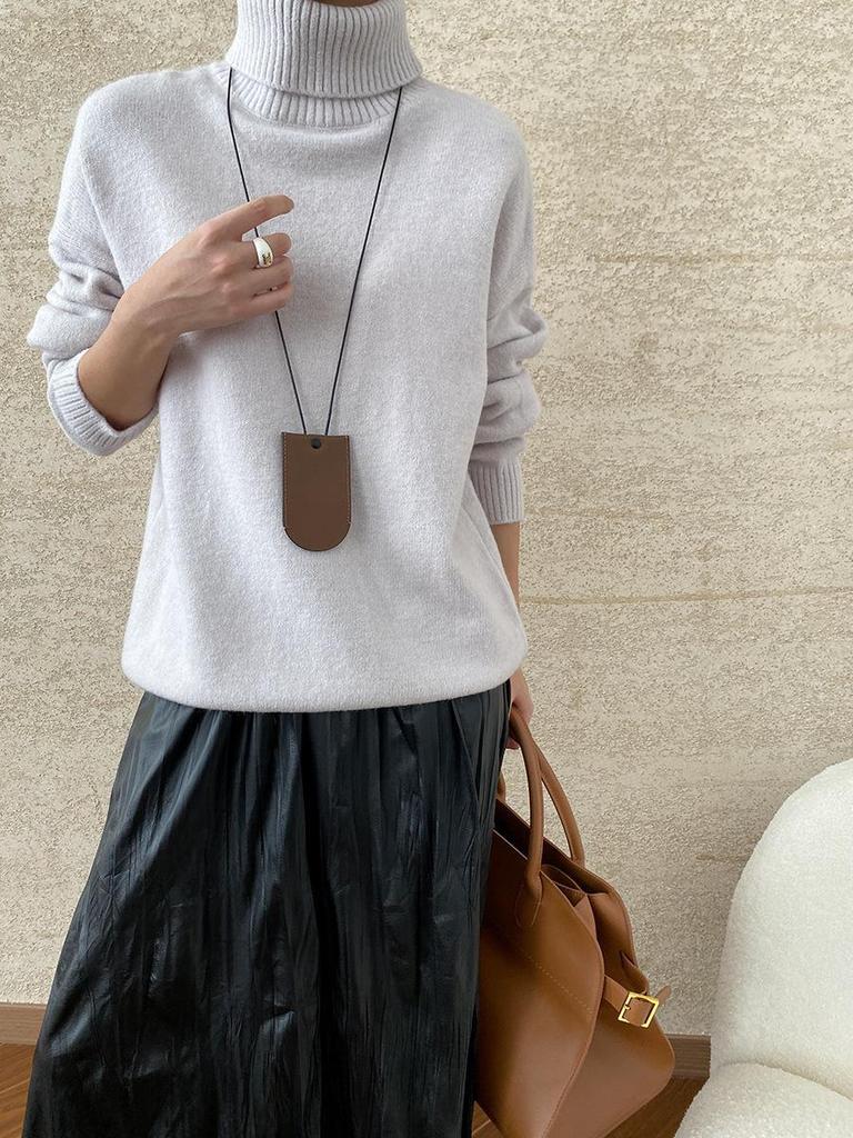 Sinan Simple Solid High-Collar Свободный тонкий мягкий трикотажный свитер SN6385