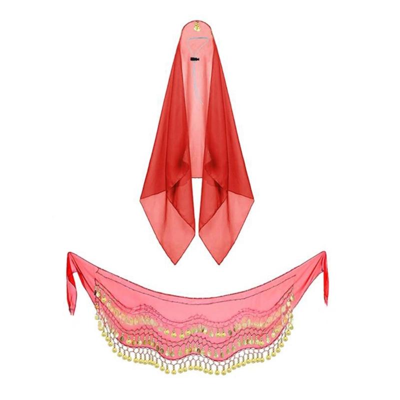 Комплект одежды для танца живота, Хип-шарф для танца живота, Шарф для головы с монетами, Цыганские аксессуары для костюма, Женский костюм для танца живота