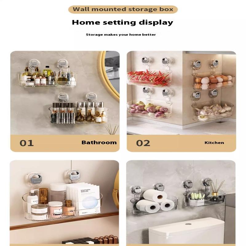 Стеллаж для хранения на присосках, прозрачный золотой, без перфорации, полка-сушилка для ванной комнаты, настенный органайзер