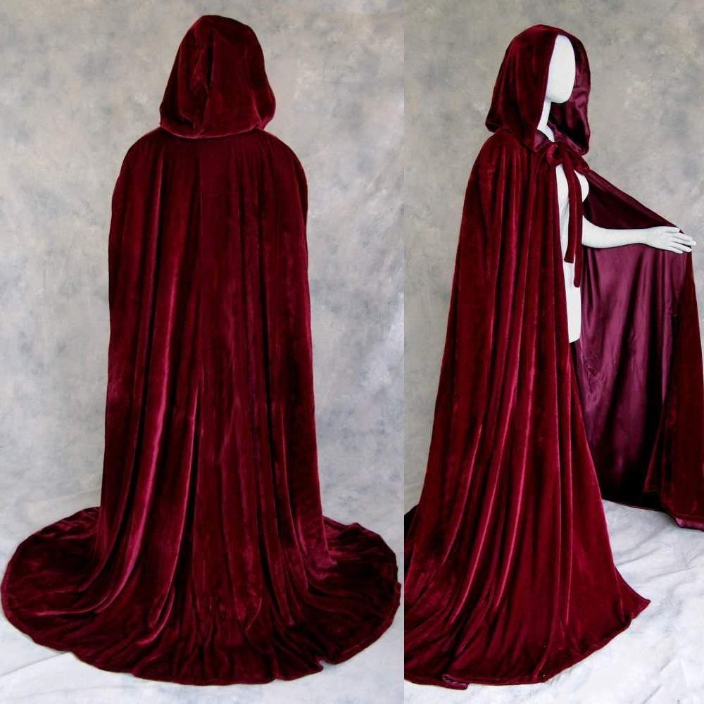 Hooded Cape Reversible Velvet Cloak Lined with Satin Medieval Halloween Christmas Cosplay Costume