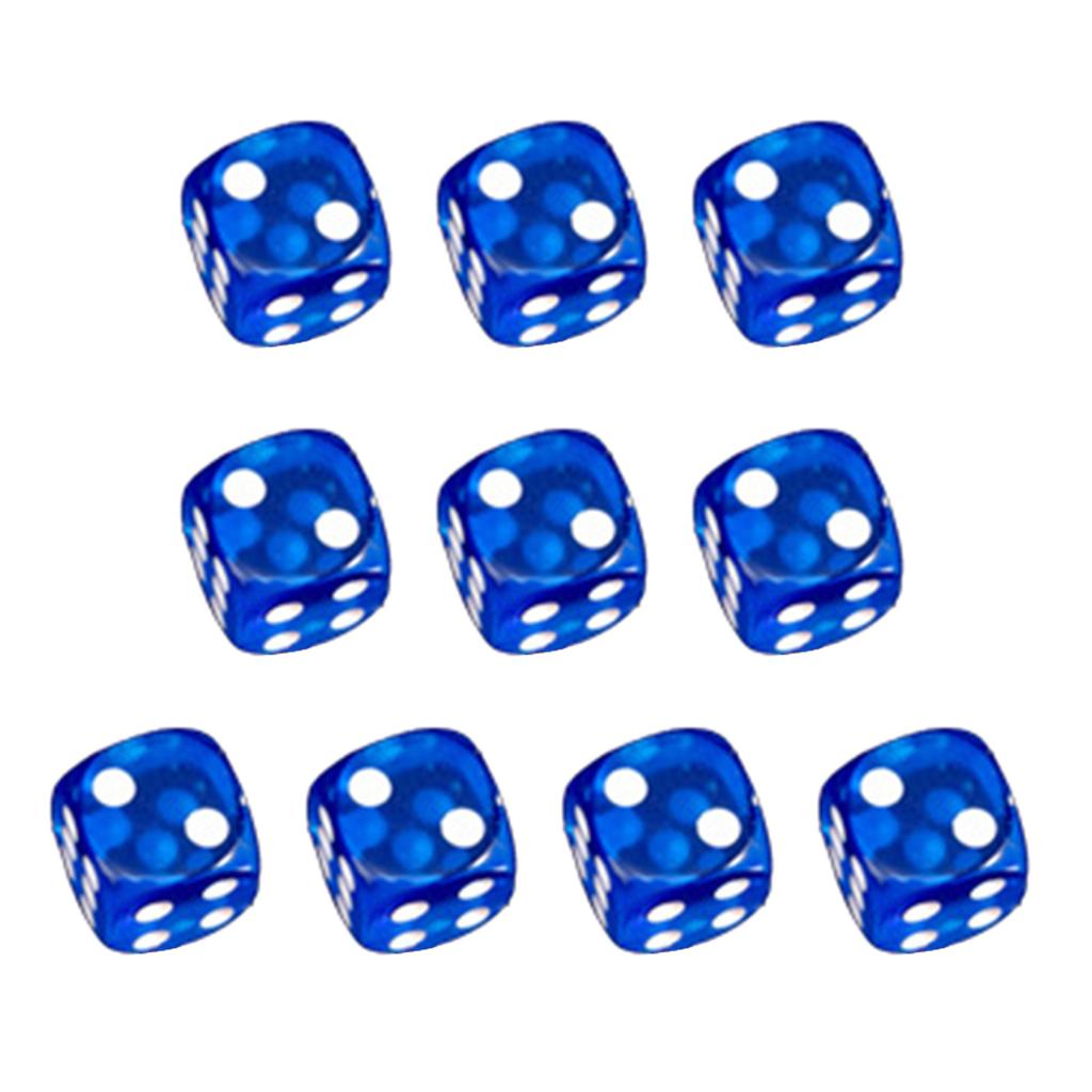 Rounded Corner Six Sided Dices Bulk Pack of 10 Assorted Color 16mm D6 Acrylic Dices Cubes with Number Dots for Kids Use