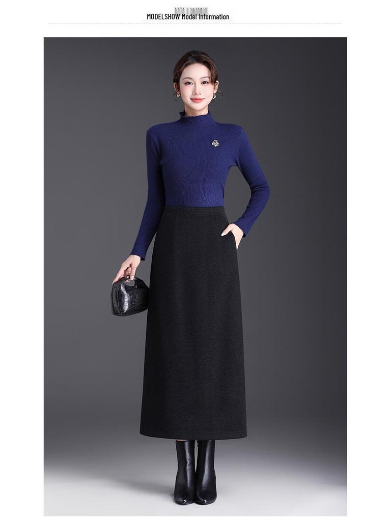Women's Winter 2025 Woolen Plaid High-Waisted Korean A-Line Mid-Length Skirt - Slim-Fit, Belly-Flattering Umbrella Design