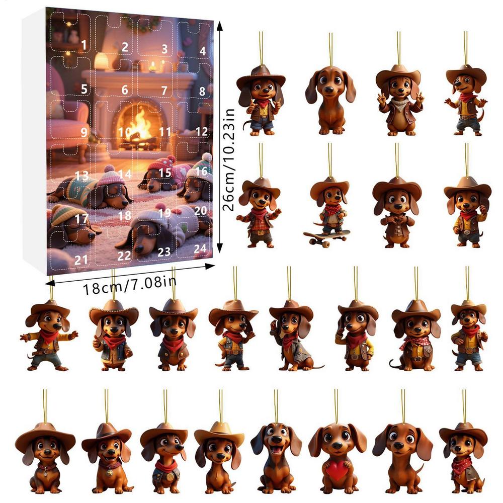 Календарь ожидания Адвента Такса 2025 Рождественский календарь обратного отсчета 24 дня 2D акриловые собачьи украшения для украшения рождественской елки подарки