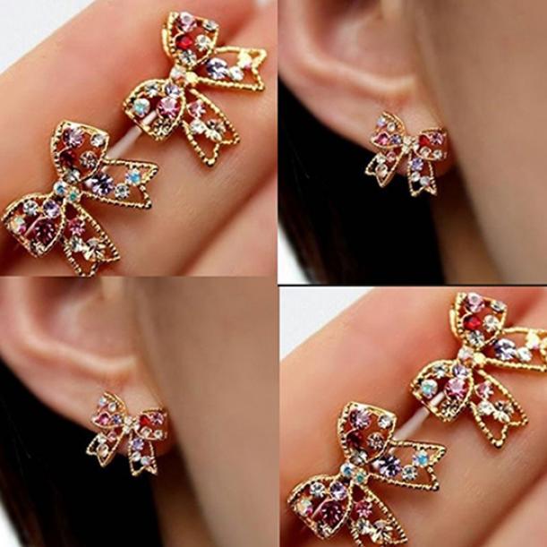 1 Pair Women's Colorful Bowknot Bow Ear Studs Earrings Jewelry Charm AVE