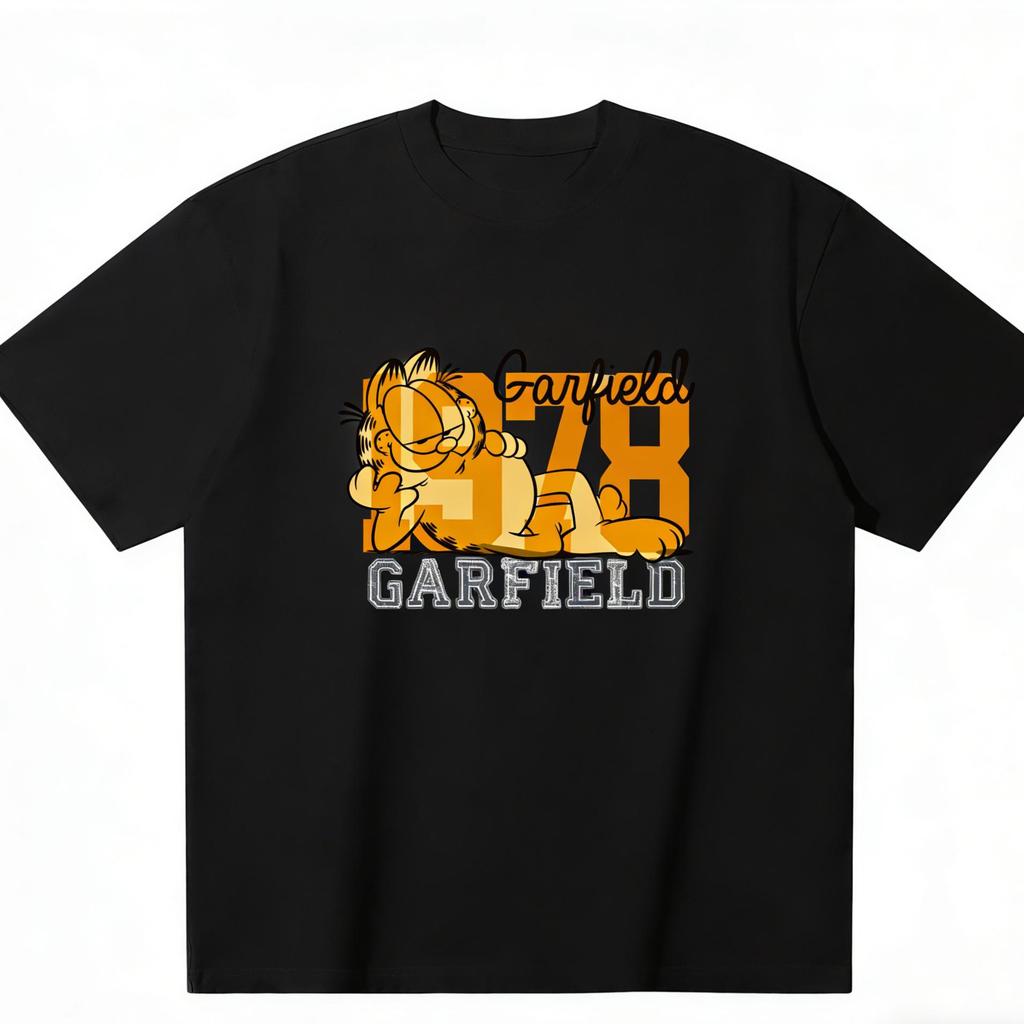 Garfield Lazy Lying Trendy T-Shirt! American Retro 1978 Letter Print Loose-Fitting Short Sleeve, Unisex, Oversize Couple Tee