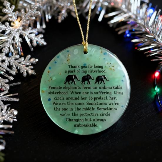 Round Elephant Sisterhood Sea Glass Ornament Handmade Acrylic Sea Glass Art Christmas