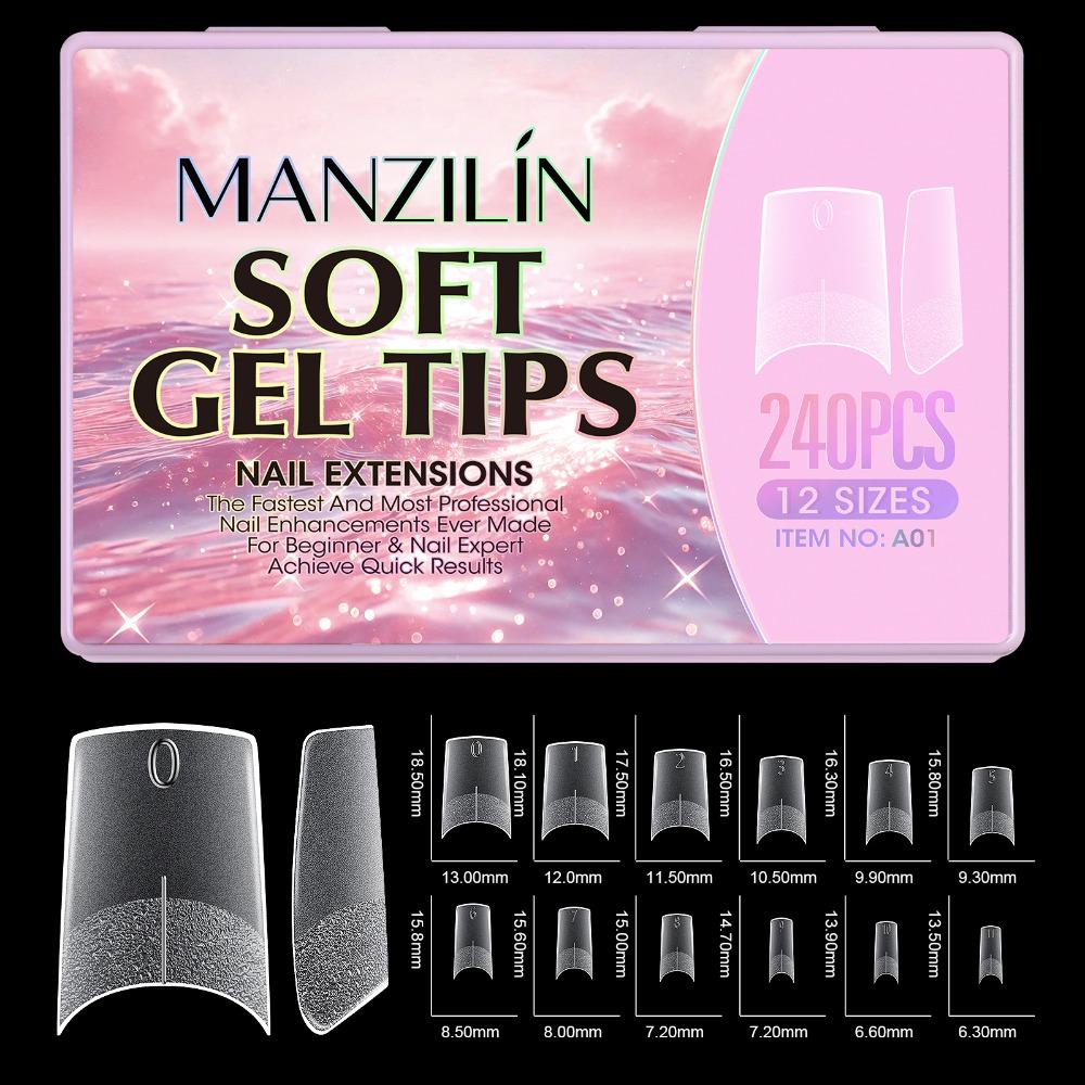 240Pcs Full Cover Soft Gel X Nail Tips Semi-frosted Texture Press on Nails French Manicure Tool