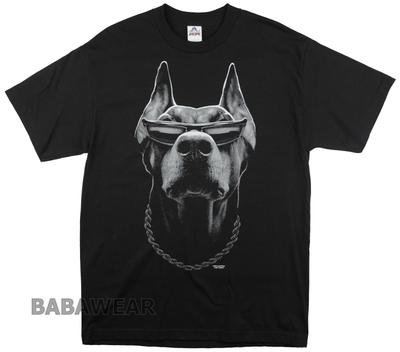 Doberman T-Shirt Black Big Animal Print Dog with Sunglasses and Chain BABA Unisex T-Shirt