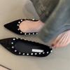 French pointed flat-bottomed rivet single shoes women's 2025 autumn new shallow soft-soled versatile one-pedal Mary Jane shoes