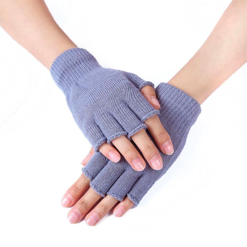 Black Short Half Finger Fingerless Knit Gloves Solid Color Half Finger Knitted Mitten Autumn Winter Outdoor Motor Driving Gloves