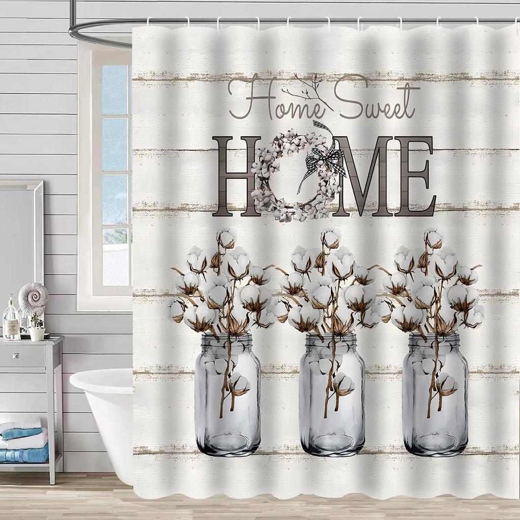 Водонепроницаемая штора для ванной, цифровая печать, растение, ваза, занавеска для душа, без пробивки, перегородка для туалета, ткань для душа