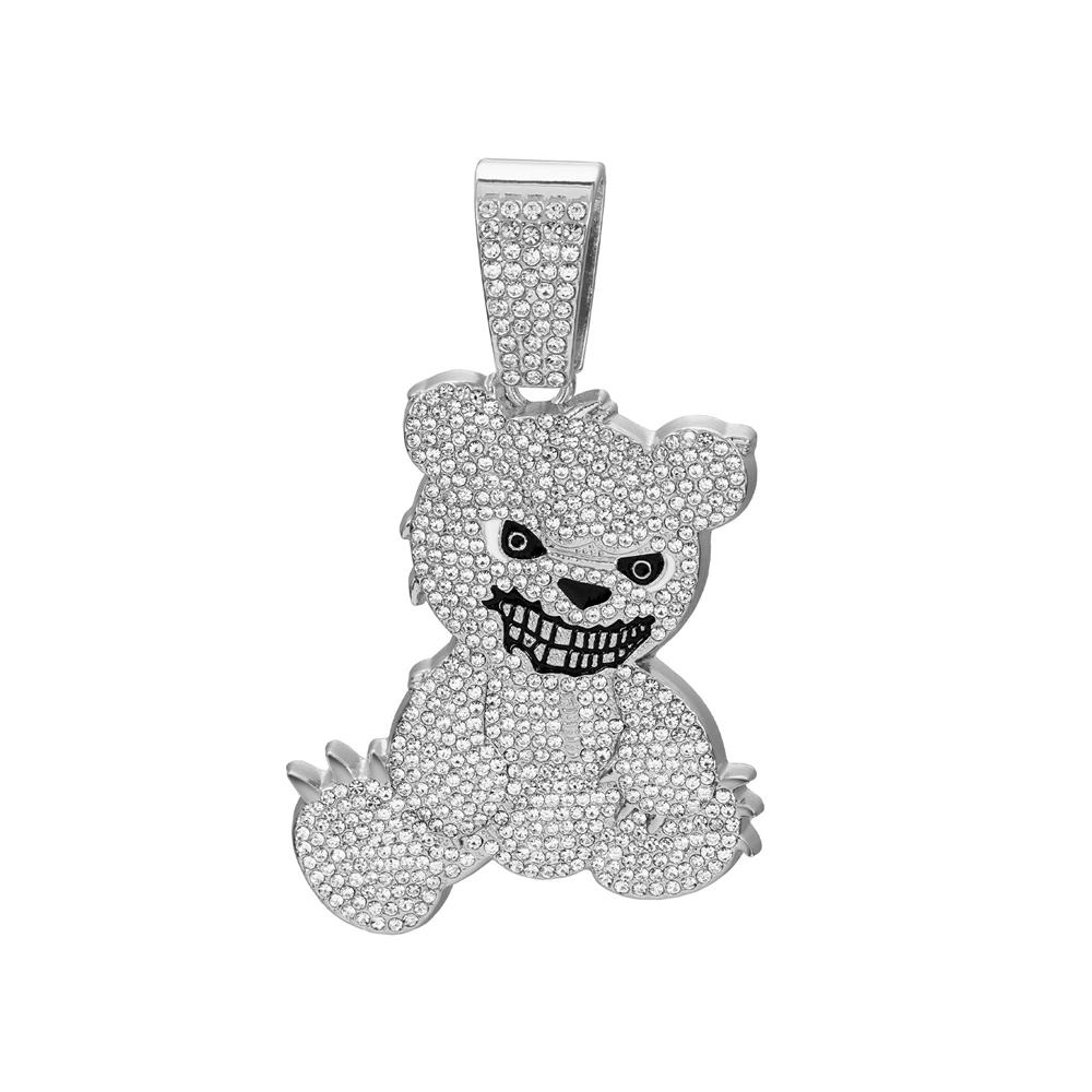 Men Women Hip Hop Bear Shape Pendant Necklace with 13mm Crystal Cuban Chain Iced Out Bling Bling Necklaces HipHop Punk Jewelry