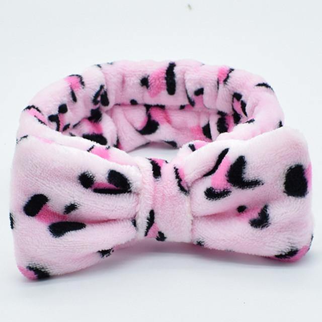 Leopard Makeup Wash Face Headbands for Women Coral Fleece Bow Dot Hairband Turban Knot Elastic Headwrap Girls Hair Accessories