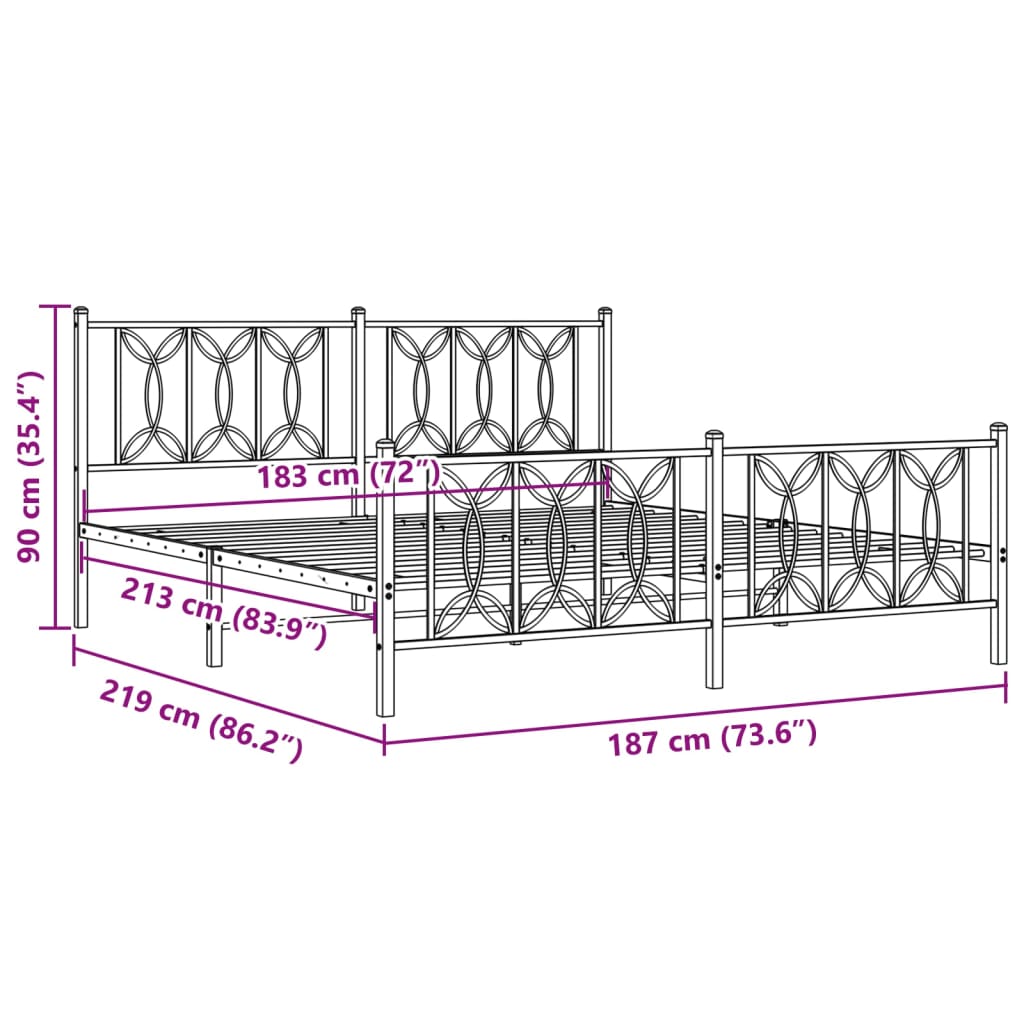 Metal Bed Frame with Headboard and Footboard White 183 x 213 cm