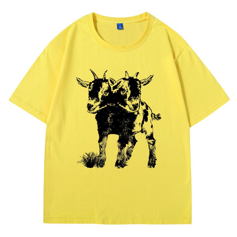 Two Headed Goat Shirt Funny Meme T Shirt for Women Men Cool Graphic T Shirts Weird Creepy Occult T-shirt Short Sleeve Clothes