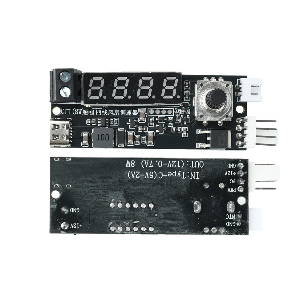 DC 5V 12V PWM Fan Speed Controller with Temperature Display and Type C Power Supply for PC Motor Greenhouse Fish Tank Cooling