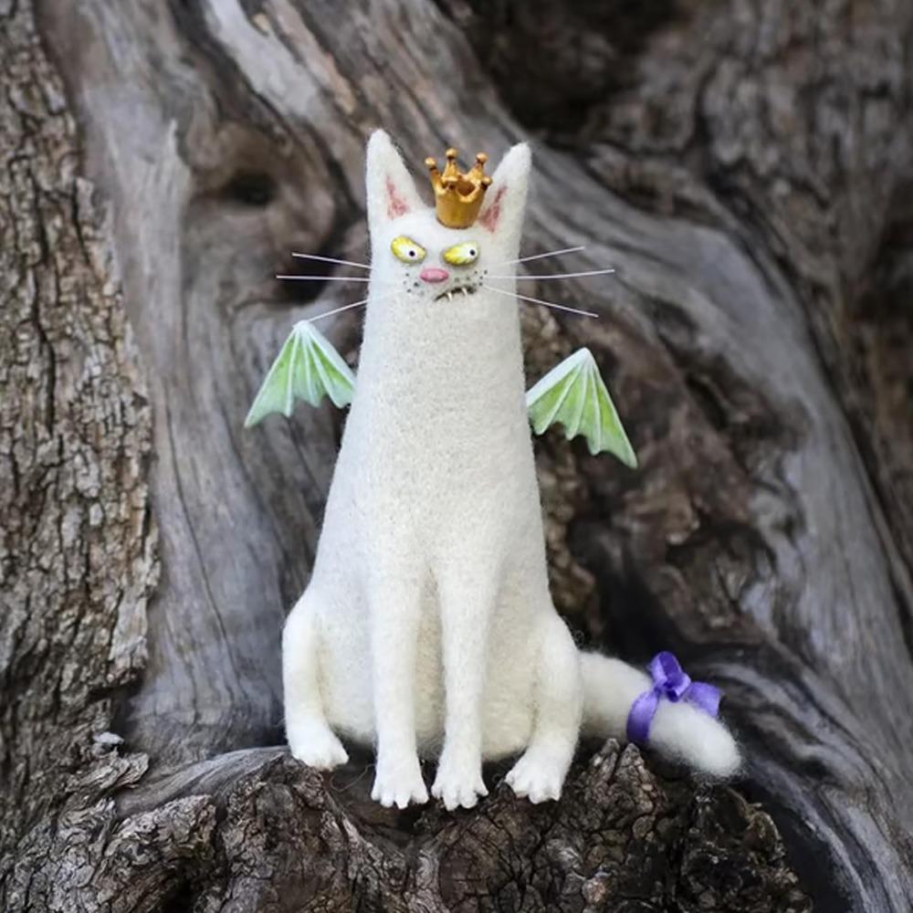 Мультяшные животные из шерстяного войлока, фамильяры, причудливые компаньоны ручной работы, мини-декор с животными с широко раскрытыми глазами, странные и милые валяные компаньоны