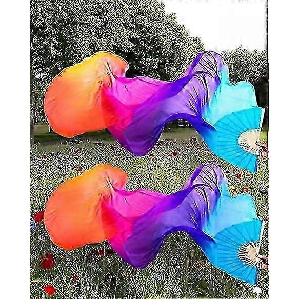 2025 Left + Right Women Belly Dance Fan Veil Long Silk Fan(style 1)