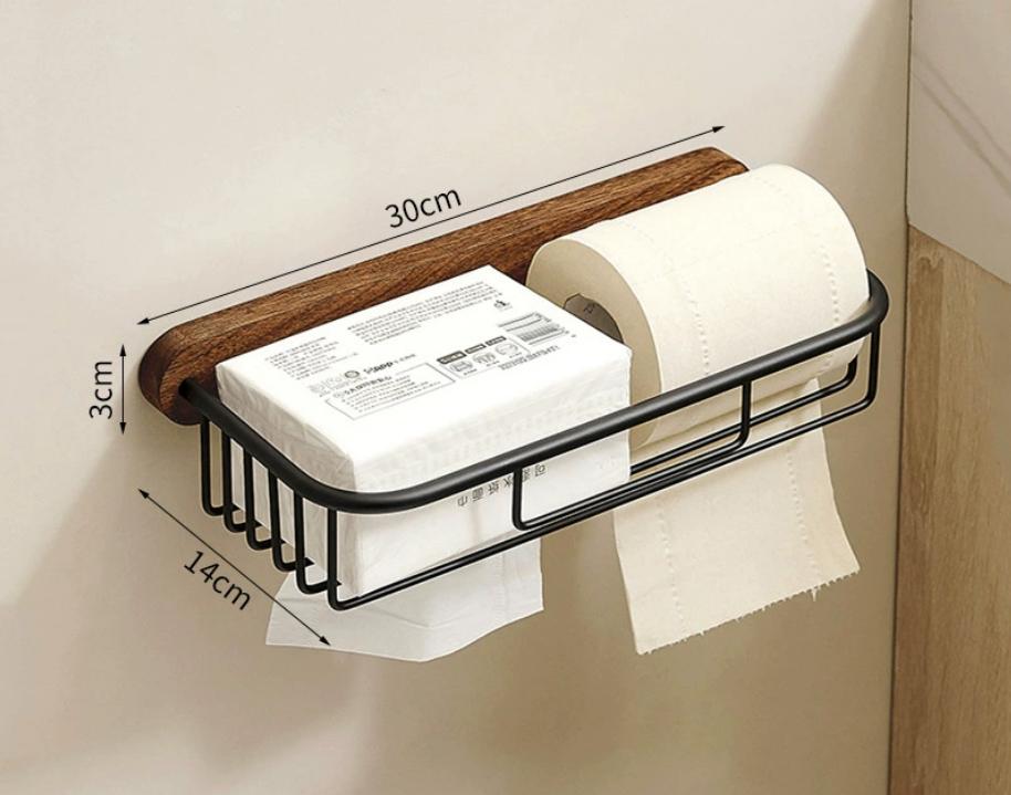 Wood Aluminum Bathroom Paper Holder with Shelf Bathroom Paper roll Holder Wall Mounted Towel Rack Toilet Paper Holder Tissue Box