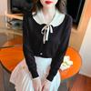 Fashion Sweet Peter Pan Collar Knitted Shirt for Women Autumn and Winter Slim Long Sleeve Women's Blouse Vintage Solid Bow Tie Ladies Tops 24742
