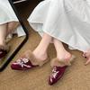 Women Slippers Winter Warm Plush Lined Women Cotton Slippers Embroidery Flat Mules Shoes Comfortable Pointy Toe Slides Women