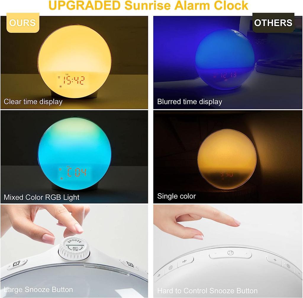 Smart LED Alarm Clock with Sunrise/Sunset Feature Colorful Wake-Up Light ABS Electronic Digital Display for Bedroom Use