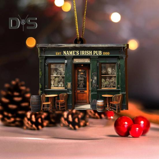 1/2/3Pcs Irish Pub Hanging Decoration Christmas Tree Hanging 3 Layers Wooden 3D Vintage Shop Ornament Retro House Scene Pendant