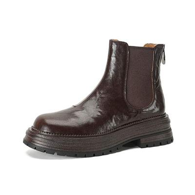 Зимние ботинки челси из овечьей кожи с круглым носком и средним каблуком, женские ботинки на молнии в стиле ретро на платформе и ботильоны