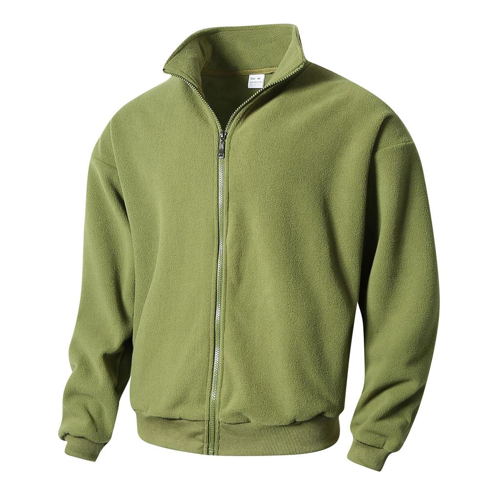 Men's Solid-color Casual Fleece Fleece Hoodie, Men's Sports Long-sleeved Zipper Cardigan Stand-up Collar Jacket