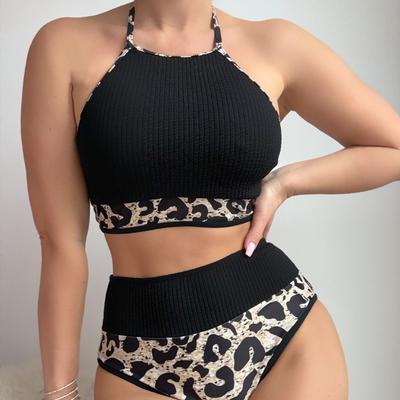 Женский черный купальник с высокой талией и вставками, пляжная одежда